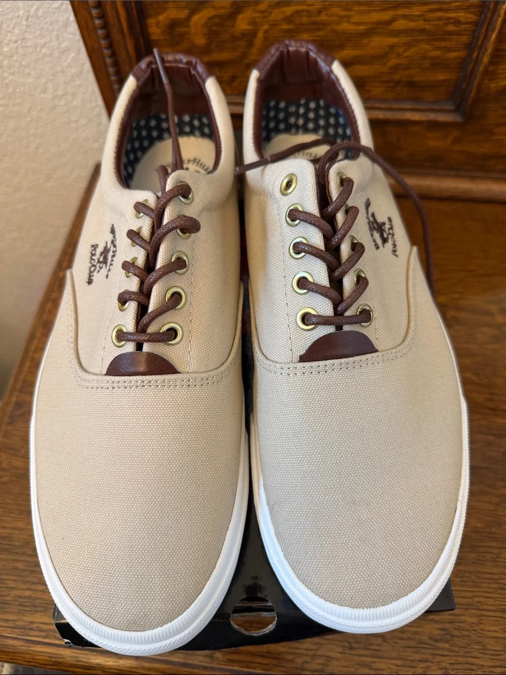 Beverly Hills Polo Club Khaki Canvas Low-Top Sneakers with Brown Accents